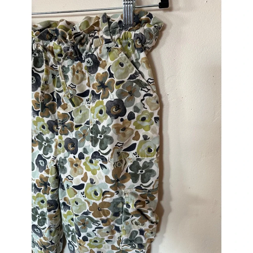 Free Assembly Floral Paperbag Waist Cargo Pants Olive Green Tan XL 14/16